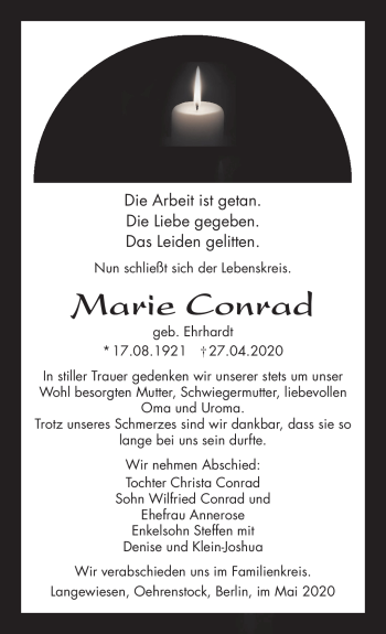 Traueranzeige von Marie Conrad von Südthüringer Presse