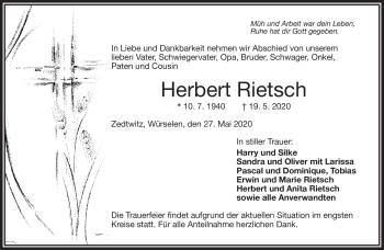 Traueranzeige von Herbert Rietsch von Frankenpost