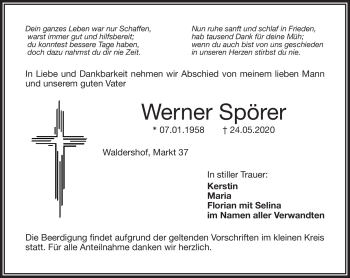 Traueranzeige von Werner Spörer von Frankenpost
