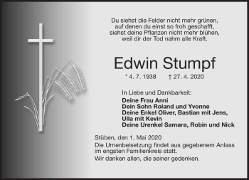 Traueranzeige von Edwin Stumpf von Neue Presse Coburg