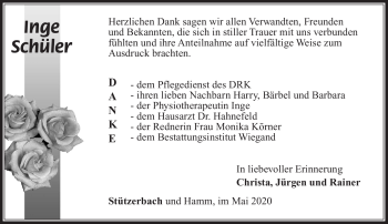 Traueranzeige von Inge Schüler von Südthüringer Presse