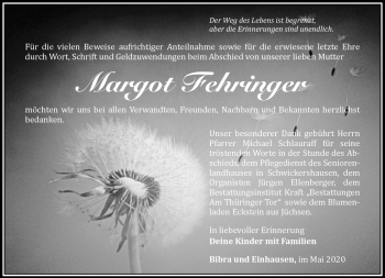Traueranzeige von Margot Fehringer von Südthüringer Presse