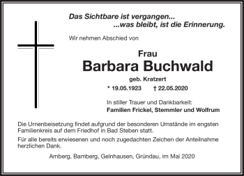 Traueranzeige von Barbara Buchwald von Frankenpost