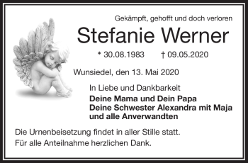 Traueranzeige von Stefanie Werner von Frankenpost