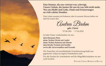 Traueranzeige von Andrea Brehm von Südthüringer Presse