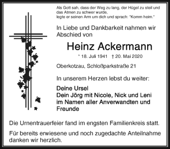 Traueranzeige von Heinz Ackermann von Frankenpost