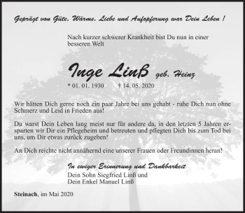 Traueranzeige von Inge Linß von Südthüringer Presse
