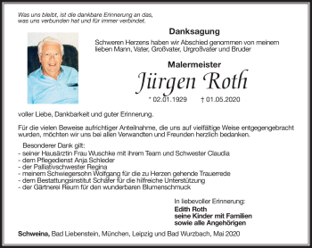 Traueranzeige von Jürgen Roth von Südthüringer Presse