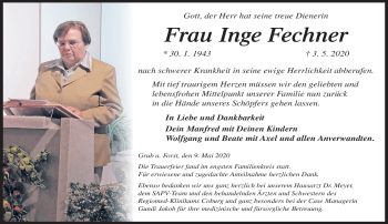 Traueranzeige von Inge Fechner von Neue Presse Coburg