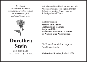 Traueranzeige von Dorthea Stein von Südthüringer Presse