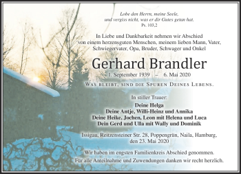 Traueranzeige von Gerhard Brandler von Frankenpost