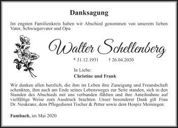 Traueranzeige von Walter Schellenberg von Südthüringer Presse