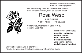 Traueranzeige von Rosa Wesp von Frankenpost