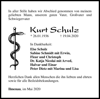 Traueranzeige von Kurt Schulz von Südthüringer Presse