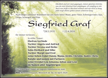 Traueranzeige von Siegfried Graf von Südthüringer Presse