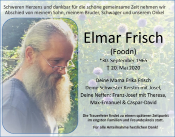 Traueranzeige von Elmar Frisch von Frankenpost