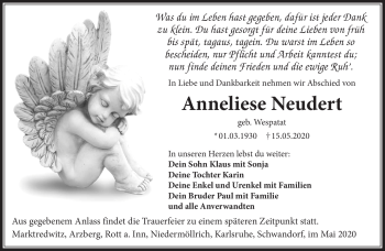 Traueranzeige von Anneliese Neudert von Frankenpost