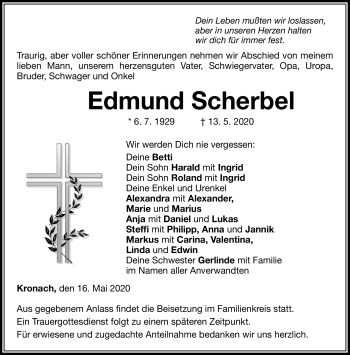 Traueranzeige von Edmund Scherbel von Neue Presse Coburg