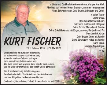 Traueranzeige von Fischer Kurt von Südthüringer Presse