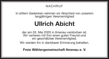Traueranzeige von Ullrich Abicht von Südthüringer Presse