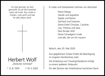 Traueranzeige von Herbert Wolf von Neue Presse Coburg