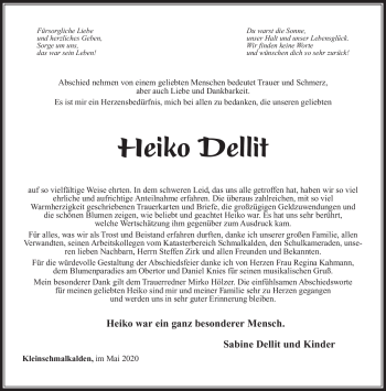 Traueranzeige von Heiko Dellit von Südthüringer Presse