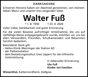 Traueranzeige von Walter Fuß von Südthüringer Presse