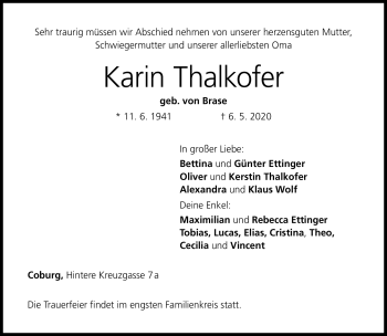 Traueranzeige von Karin Thalkofer von Neue Presse Coburg
