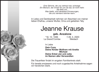 Traueranzeige von Jeanne Krause von Neue Presse Coburg