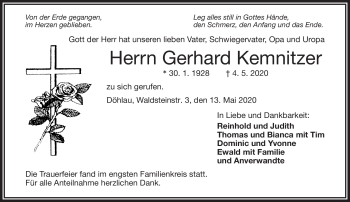 Traueranzeige von Gerhard Kemnitzer von Frankenpost