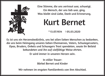 Traueranzeige von Kurt Bernet von Südthüringer Presse