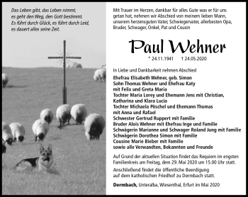 Traueranzeige von Paul Wehner von Südthüringer Presse