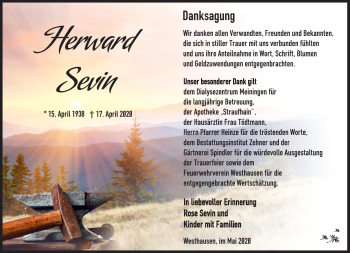 Traueranzeige von Herward Sevin von Südthüringer Presse