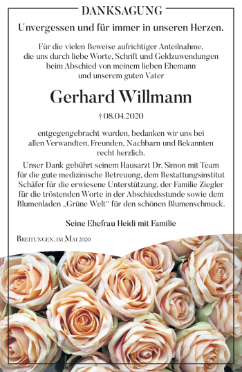 Traueranzeige von Gerhard Willmann von Südthüringer Presse