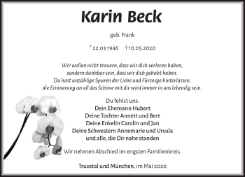 Traueranzeige von Karin Beck von Südthüringer Presse