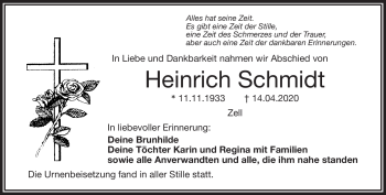 Traueranzeige von Heinrich Schmidt von Frankenpost