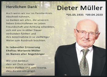 Traueranzeige von Dieter Müller von Südthüringer Presse