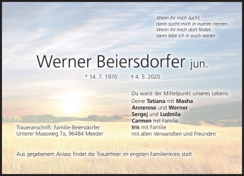Traueranzeige von Werner Beiersdorf von Neue Presse Coburg