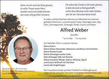 Traueranzeige von Alfred Weber von Südthüringer Presse
