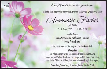Traueranzeige von Annemarie Fischer von Südthüringer Presse
