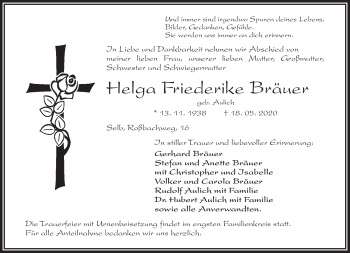 Traueranzeige von Helga Bräuer von Frankenpost
