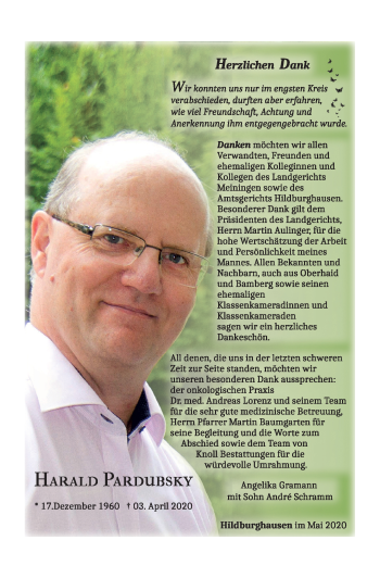 Traueranzeige von Harald Pardubsky von Südthüringer Presse