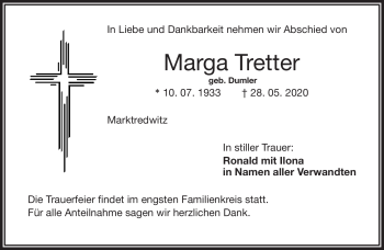 Traueranzeige von Marga Tretter von Frankenpost