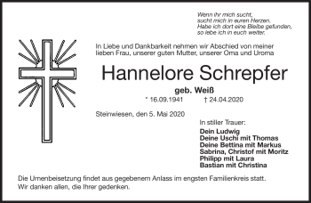 Traueranzeige von Hannelore Schrepfer von Neue Presse Coburg