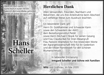 Traueranzeige von Hans Scheller von Südthüringer Presse