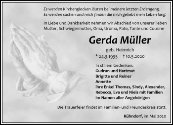 Traueranzeige von Gerda Müller von Südthüringer Presse