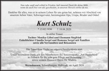 Traueranzeige von Kurt Schulz von Südthüringer Presse