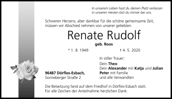 Traueranzeige von Renate Rudolf von Neue Presse Coburg