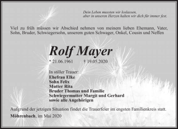 Traueranzeige von Rolf Mayer von Südthüringer Presse