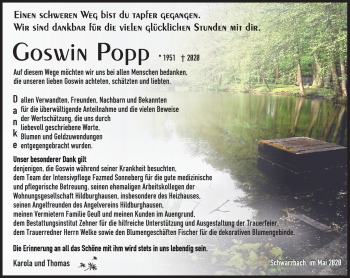 Traueranzeige von Goswin Popp von Südthüringer Presse